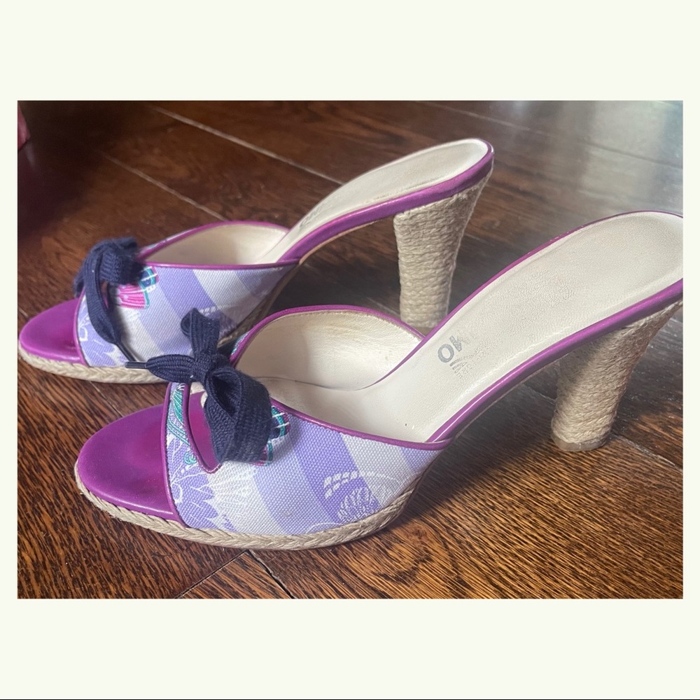 Ferragamo Andromaki Fabric & Leather Heel Sz 10